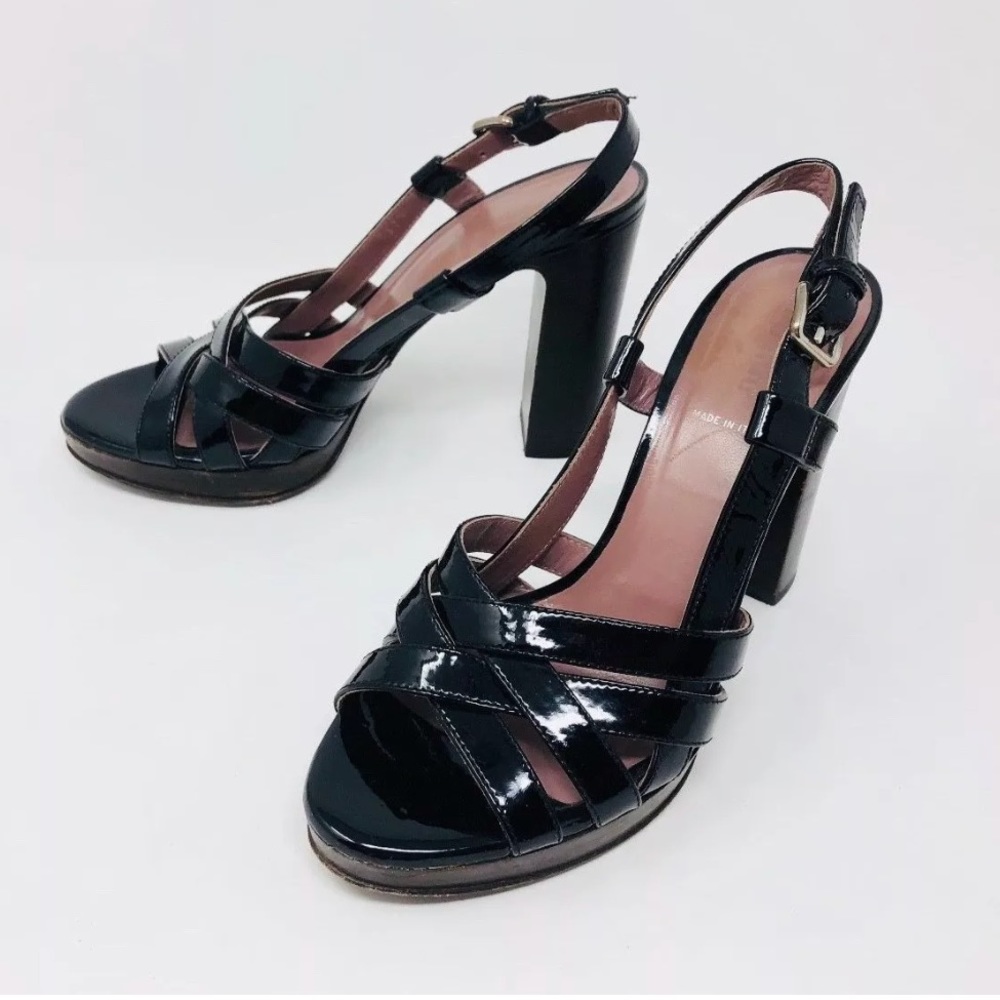 Miu Miu Black Patent Leather Strap High Block Heel